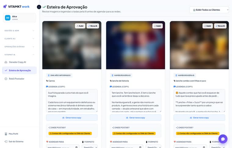 Aprovação do cliente em um link — tela do sistema, com os dados do cliente trocados