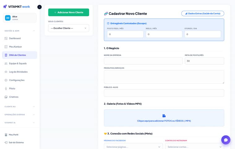 Ficha viva do cliente — tela do sistema, com os dados do cliente trocados