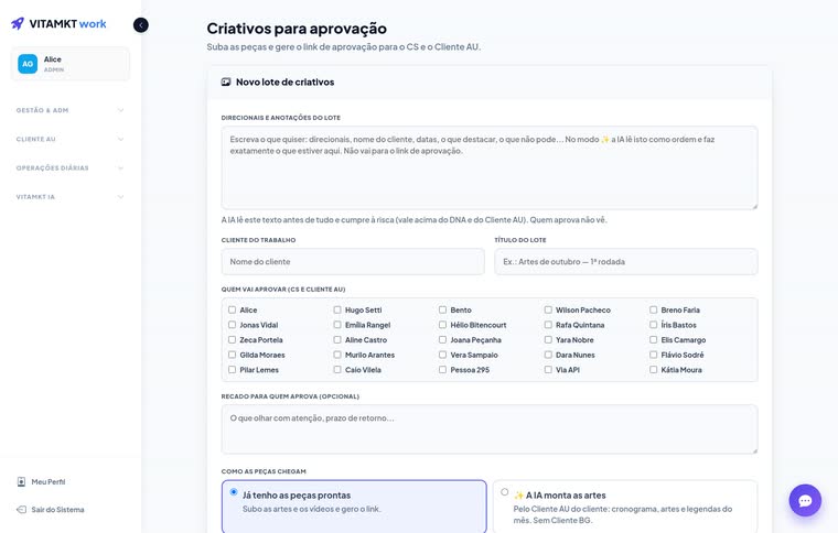 Esteira de peças com IA — tela do sistema, com os dados do cliente trocados