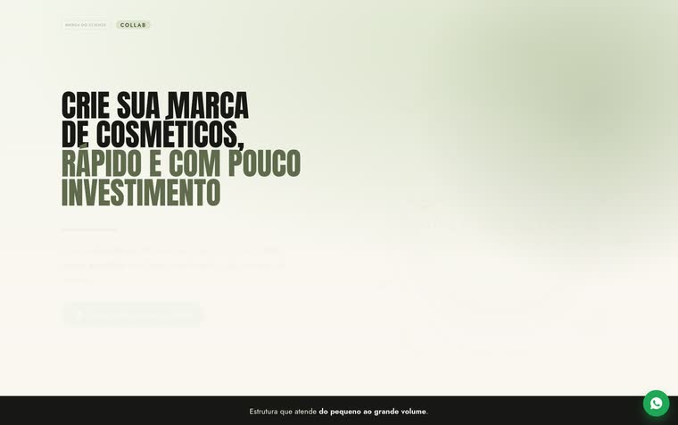 Página de marca própria — tela do sistema, com os dados do cliente trocados